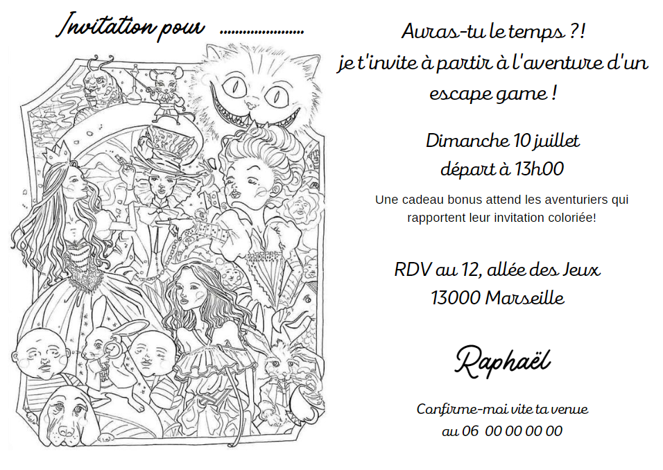 Escape Game + Invitation à colorier